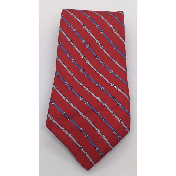 Brooks Brothers Silk Men's Tie. Red Striped Makers Necktie Blue Belt Pattern EUC - Picture 1 of 6